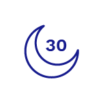 Logo featuring a crescent moon with the number '30,' symbolizing a 30-night sleep trial. The design underscores an opportunity for customers to experience products risk-free, against a transparent background.