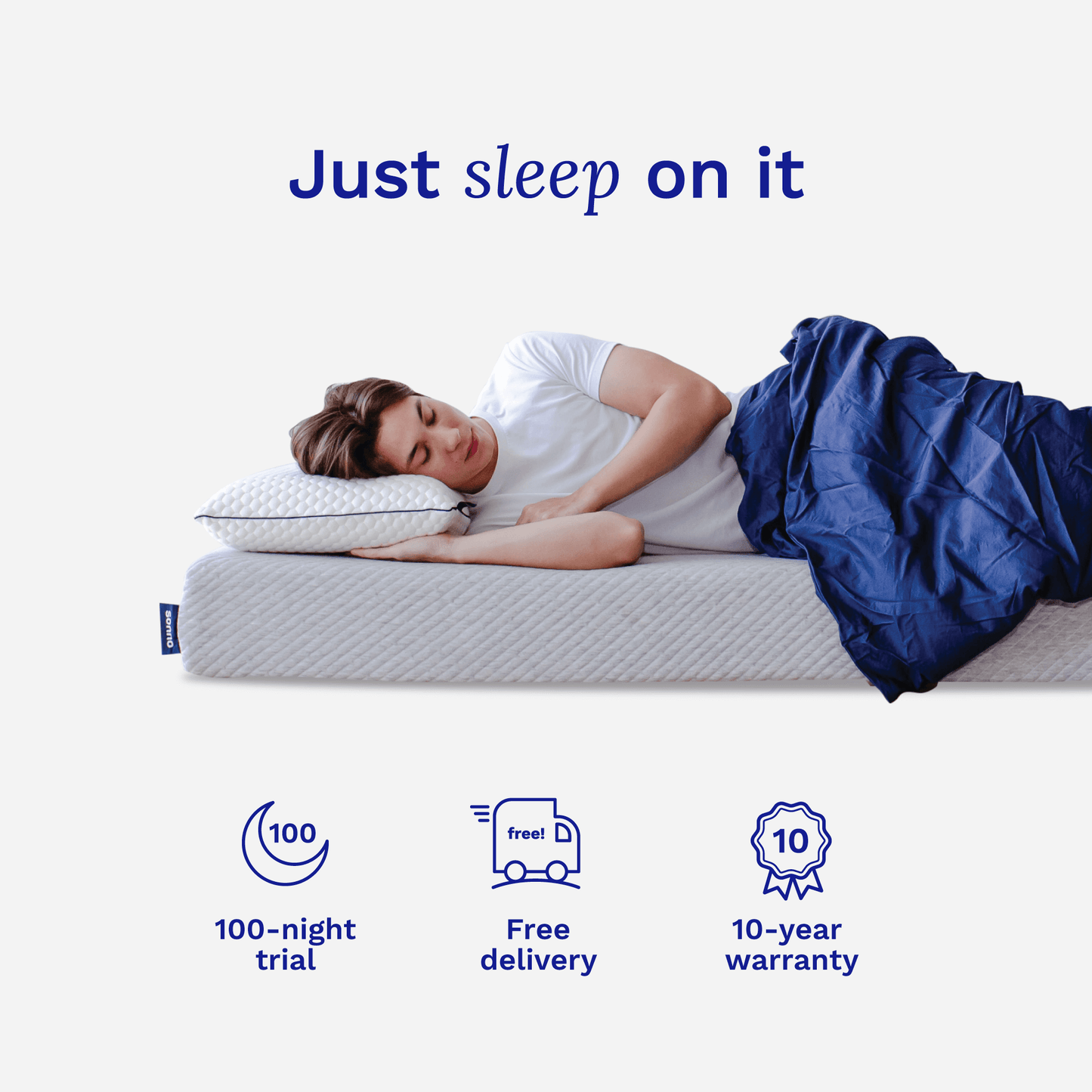 Sonno Lite mattress with 100-night trial, free delivery, and 10-year warranty for restful sleep.