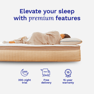 Sonno Luxe Hybrid mattress with 200-night trial, free delivery, and 15-year warranty available in Malaysia.