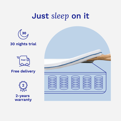 Sonno mattress topper with a 30-night trial, free delivery, and 2-year warranty for hassle-free comfort upgrade.