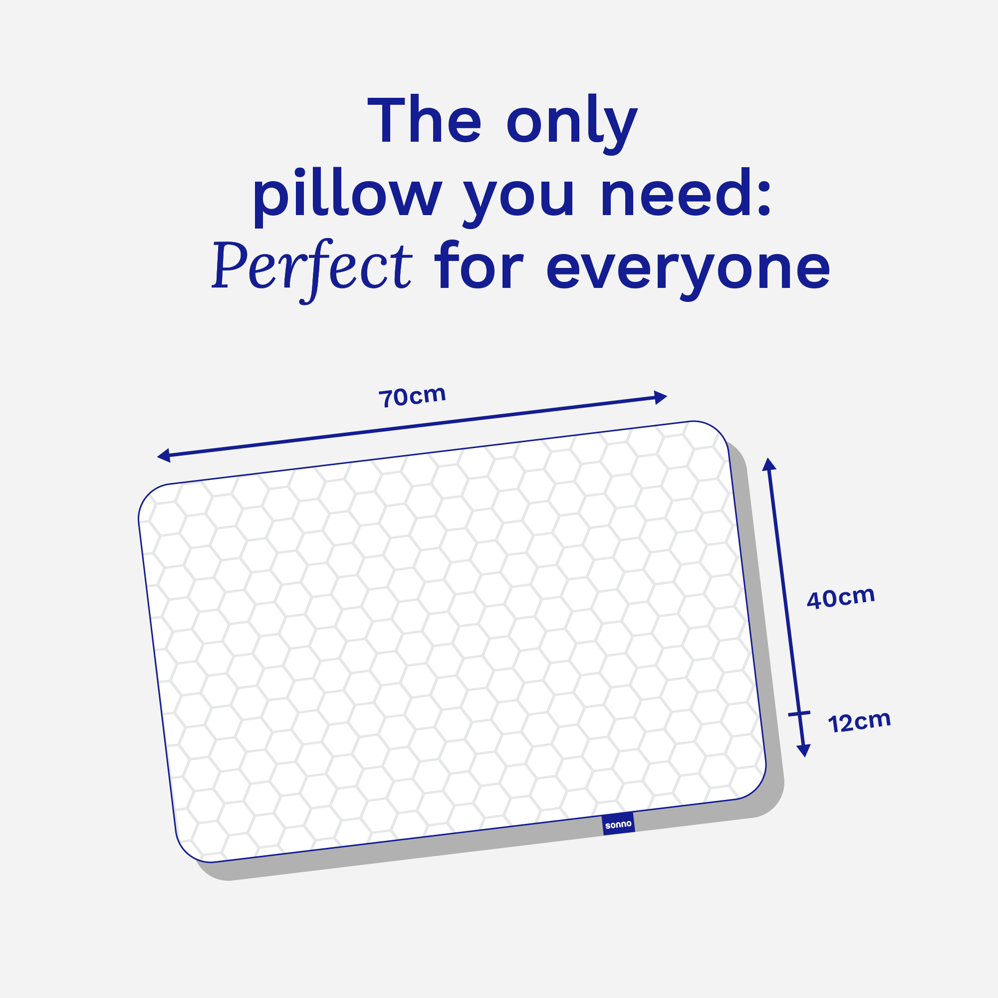 Sonno memory foam pillow dimensions 70cm x 40cm x 12cm - perfect size for all sleepers.